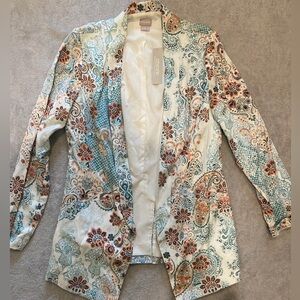 Chico's Cream and Teal Patterned Apparel